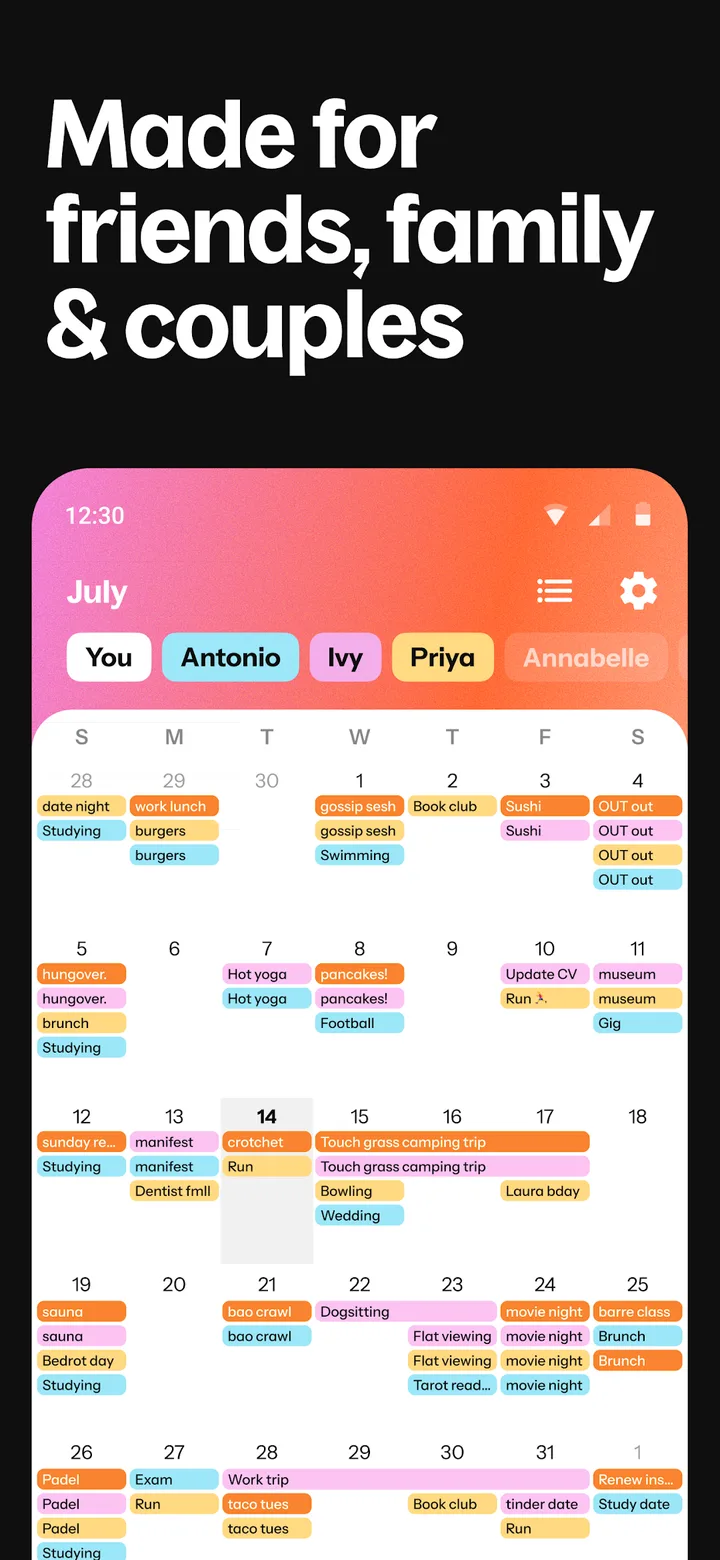 Howbout: shared calendar screenshot 1