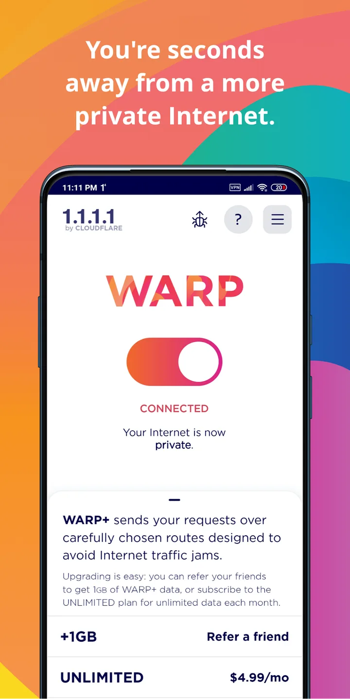 1.1.1.1 + WARP: Safer Internet screenshot 2