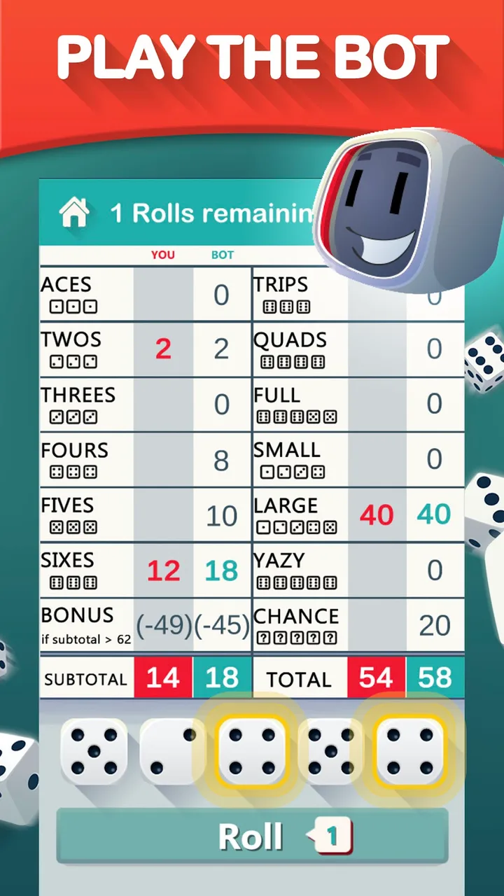 Yazy the yatzy dice game screenshot 2