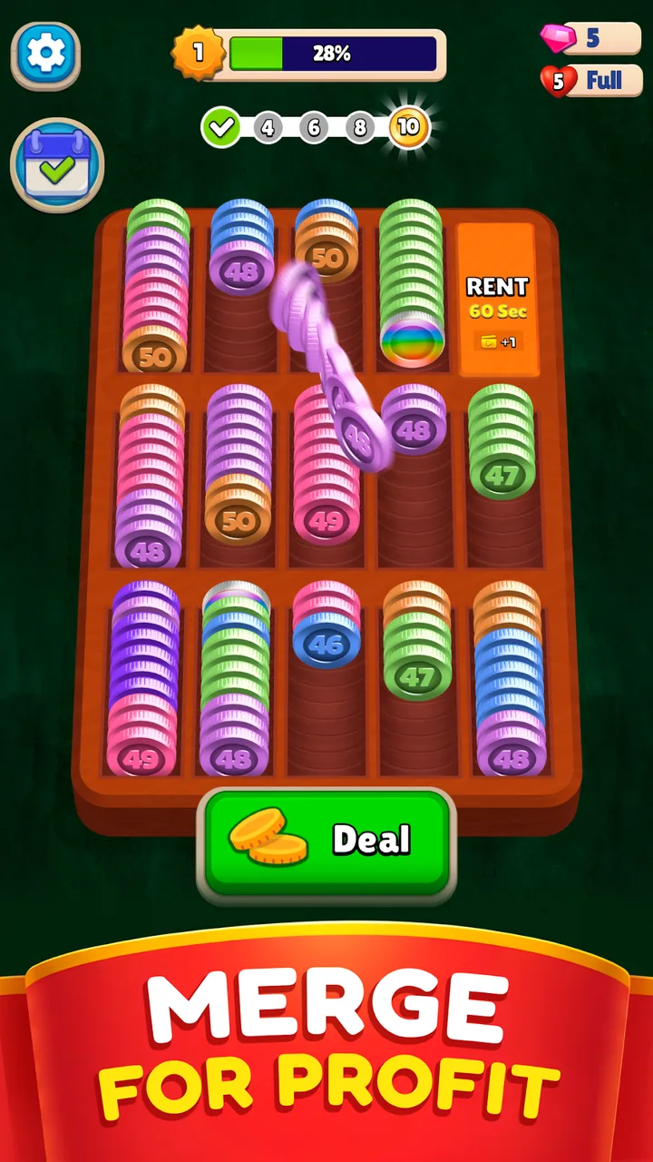 Pocket Sort: Coin Merge Puzzle screenshot 1